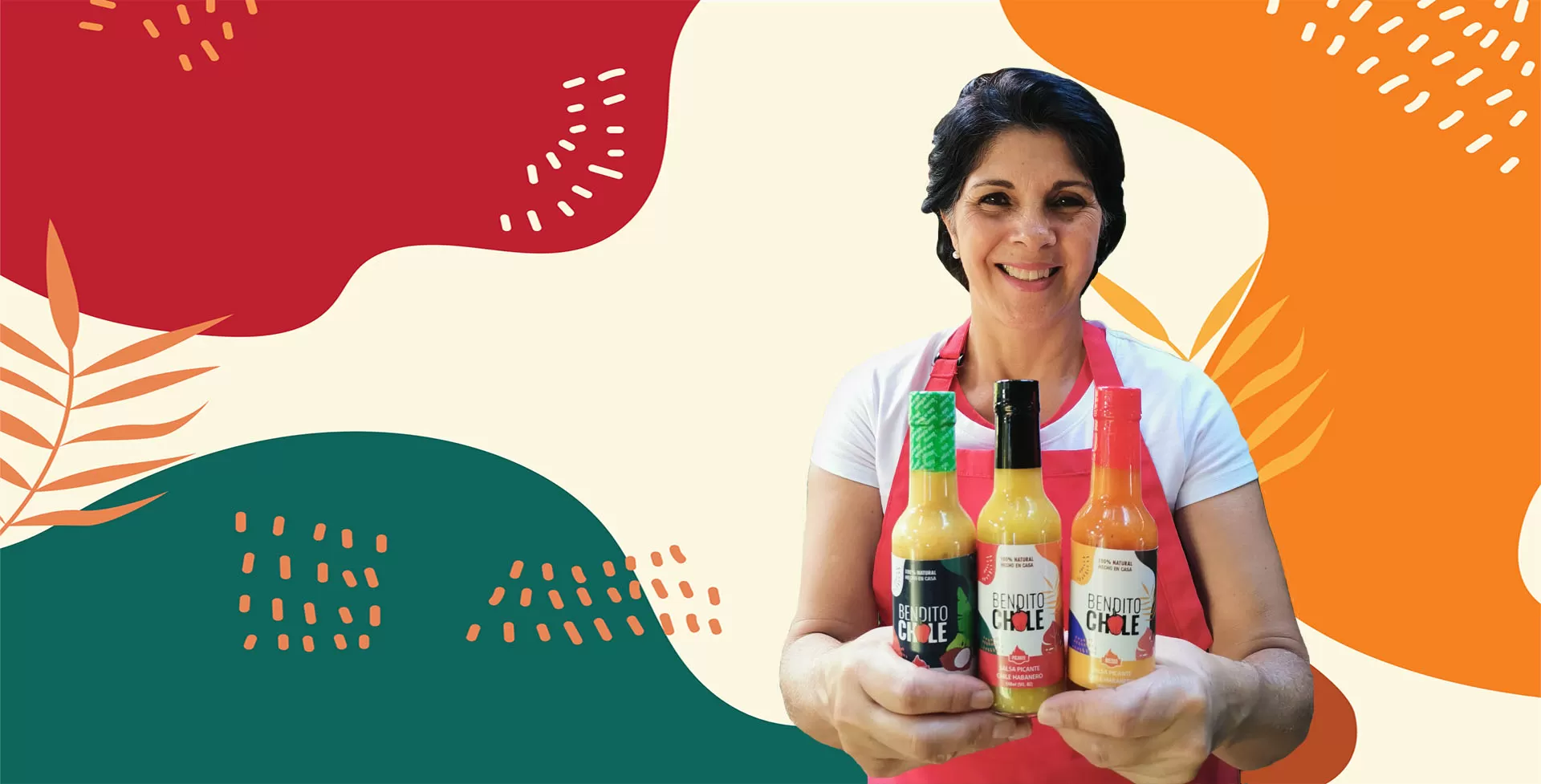 Doña Katy con las salsas Bendito Chile